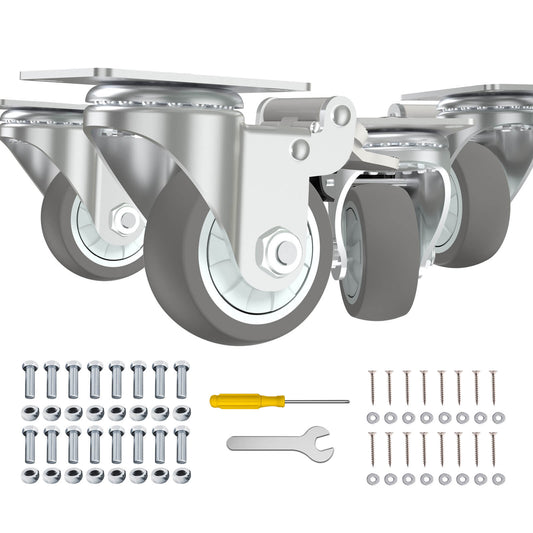 Caster Wheels 3-Inch Metal Color Gray for Smooth and Versatile Mobility with Brakes and TPR Rubber