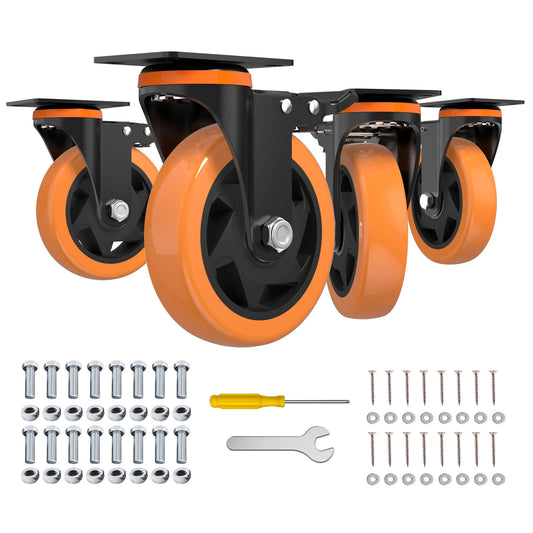 Caster Wheels 4-Inch Color Orange with Brakes and Dust Covers for Smooth and Versatile Mobility