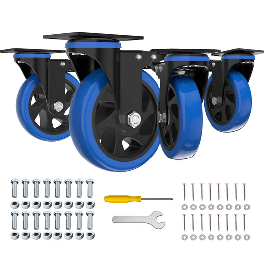 Caster Wheels 5-Inch Color Blue with Brakes and Dust Covers for Smooth and Versatile Mobility