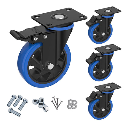 Caster Wheels 5-Inch Color Blue with Brakes and Dust Covers for Smooth and Versatile Mobility