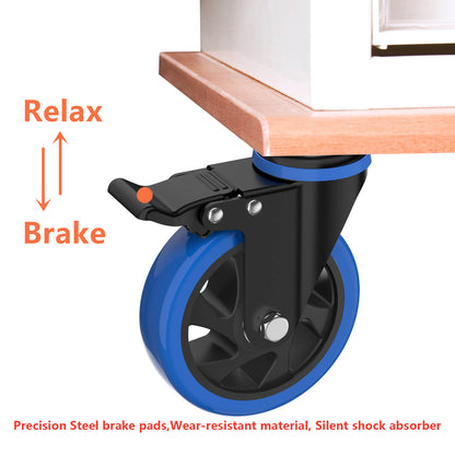 Caster Wheels 5-Inch Color Blue with Brakes and Dust Covers for Smooth and Versatile Mobility