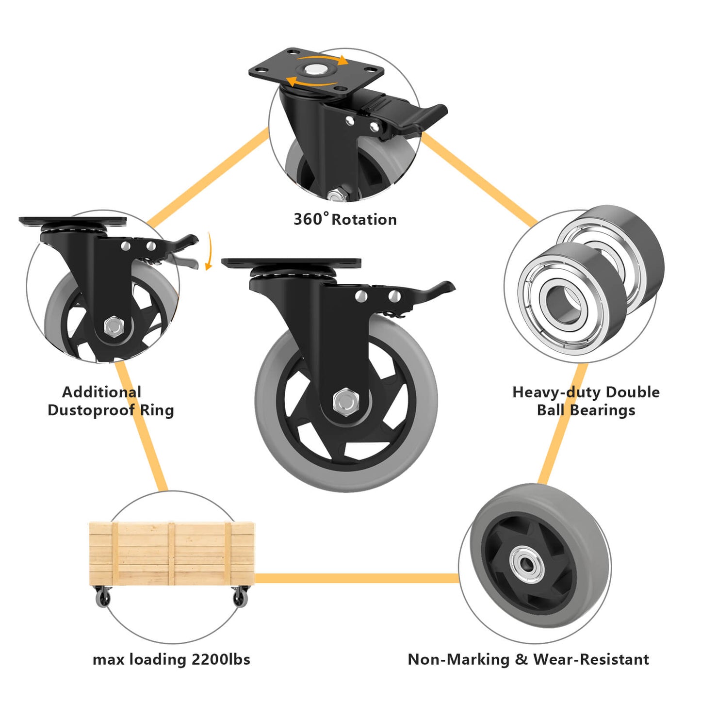 Caster Wheels 4-Inch Color Gray for Smooth and Versatile Mobility